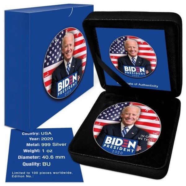 États-Unis. 1 Dollar 2020 Silver Eagle President Biden Kamala Colorized - 1 oz