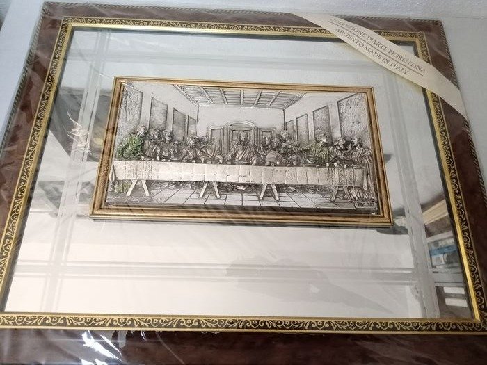 Creazioni Artistiche - Espejo de pared, Módulo mural, Frame - Última Cena de Cristo (1) - .925 plata, Compuesto, Cristal, Madera