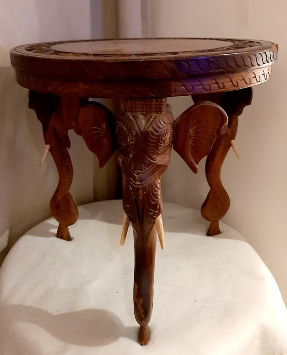 Vintage Teak Elephant Side Table - Wood- Teak