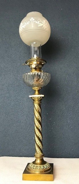 Lâmpada de óleo Hinks & Sons - 81 cm - Bronze, Latão, Vidro - Segunda metade do século XIX