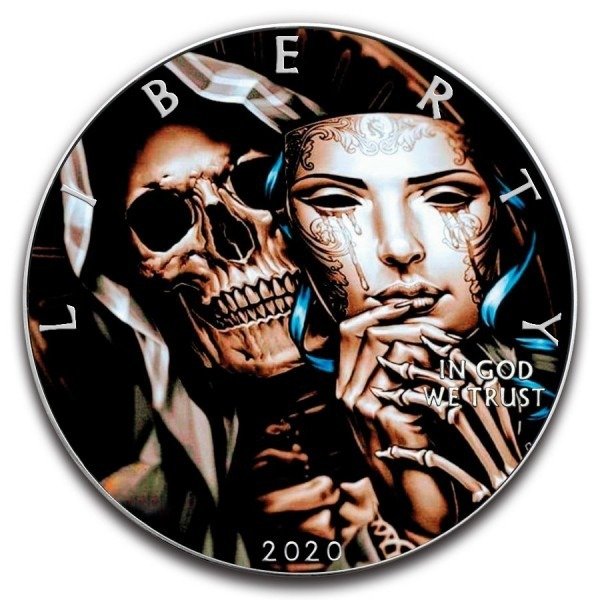 United States. 1 Dollar 2020 Silver Eagle Skeleton Mask Colorized - 1 oz
