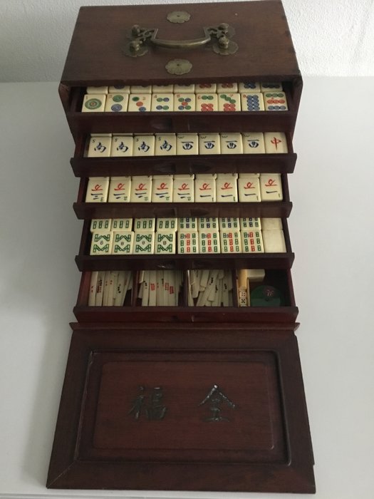 Antique Mahjong game in original box - Bamboo wood and bone - Catawiki