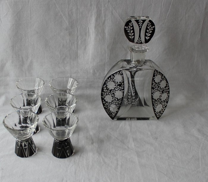 Karl Palda (attr.) - 裝飾藝術的玻璃水瓶，配六杯