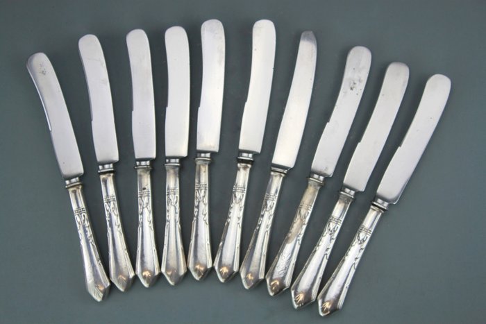 Conjunto de facas de 10 peças - 875.Prata, Aço inoxidável - J.A. Henckels Solingen Zwillingswek, A.T.Barnes - Letónia - Final do século XIX