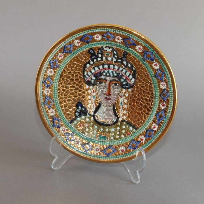 Deruta - Piatto, Piatto micro mosaico bizantino oro (1) - Ceramica