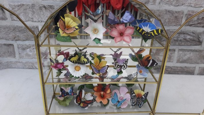 Franklin Mint - Colección de 14 mariposas de porcelana "Figuritas de Mariposa de Porcelana del Mundo" con acompañamiento - Porcelana