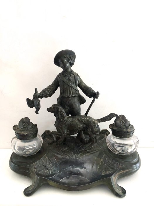 Nicolas Vidal - inkwell - Art Nouveau - Bronze, Crystal, Spelter