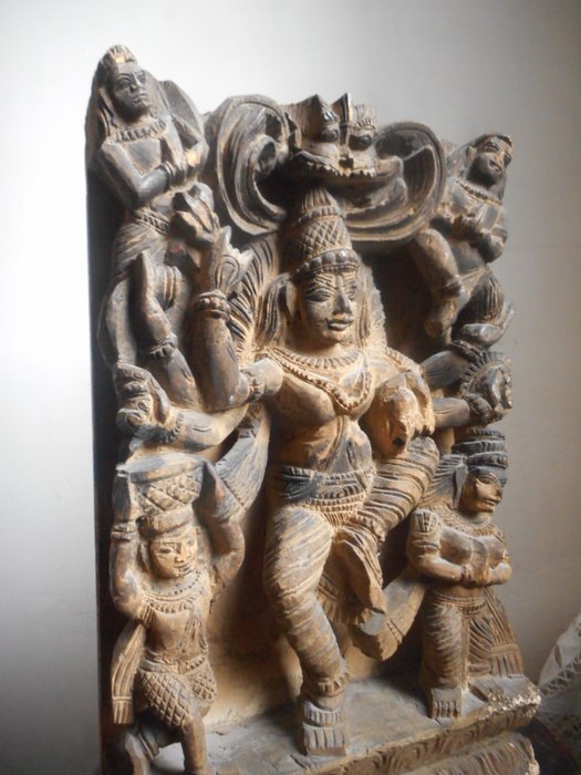 Harihara panel av tempelvogn - utskåret tre - India - andre halvdel av det 20. århundre
