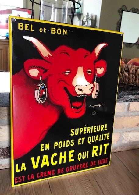 "La Vache qui Rit" signed: Benjamin Rabier. - Enamelled plaque