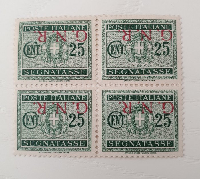 Italië 1944 - RSI – postage due 25 cents, block of 4 with inverted ‘G.N.R.’ overprint - Sass. N. 50/Ia