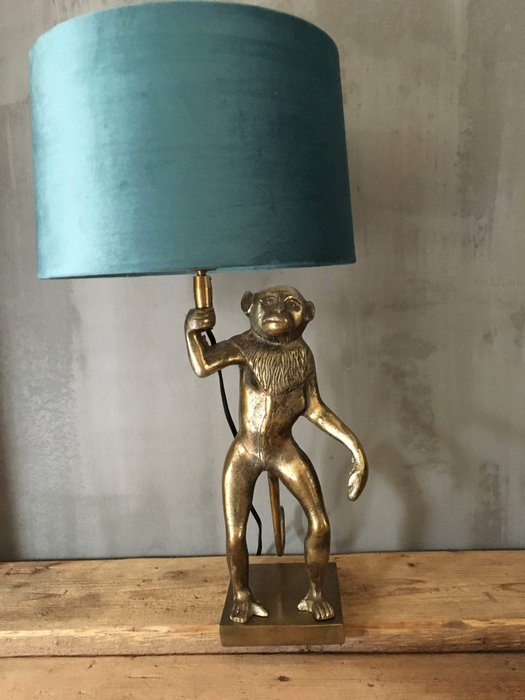 Monkey Lamp With Velvet Shade Catawiki, Monkey Table Lamp With Blue Velvet Shade