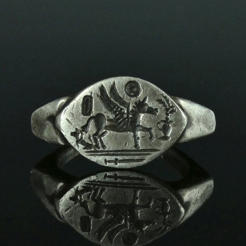 Romersk antik Sølv Legionær ring med Pegasus
