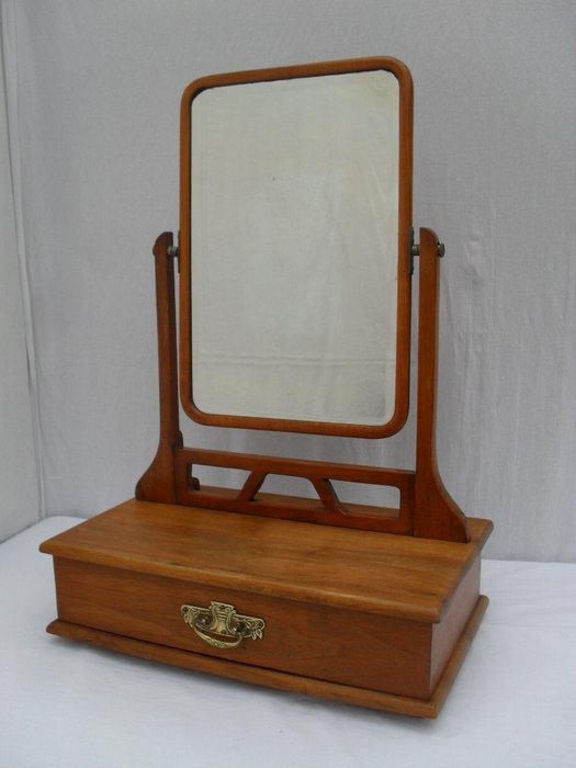 Vintage Kantelbare Kapspiegel Met Facet Geslepen Spiegel – Hout, Spiegelglas Messing