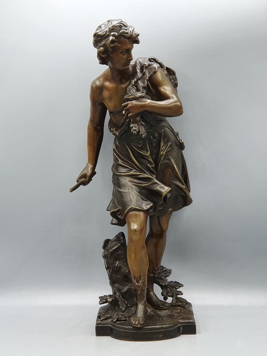 Eutrope Bouret (1833-1906)  - Statuia de bronz a unui vânător - Bronz - A doua jumătate a secolului 19