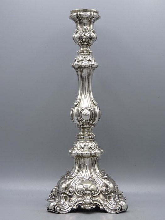 Candelero, Gran vela de renacimiento rococó (1) - .813 plata, 13 loth plata - Alemania - Siglo XVIII / XIX