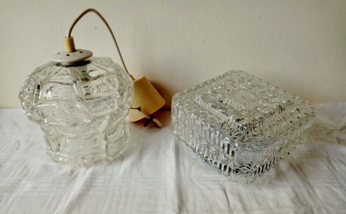 Vintage Hanglamp Helena Tynell & Plafonnière (2) - Glas, Metaal, Kunststof