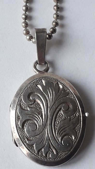 925 Argent - Pendentif médaillon en argent vintage avec collier chaîne