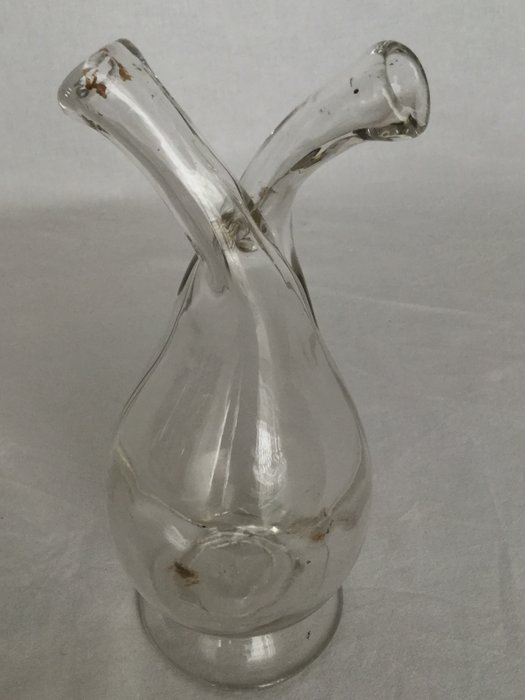 Elegant antiek geblazen glazen dubbel vinaigrette kannetje voor tafel olie en azijn – 19e eeuws mondgeblazen glas