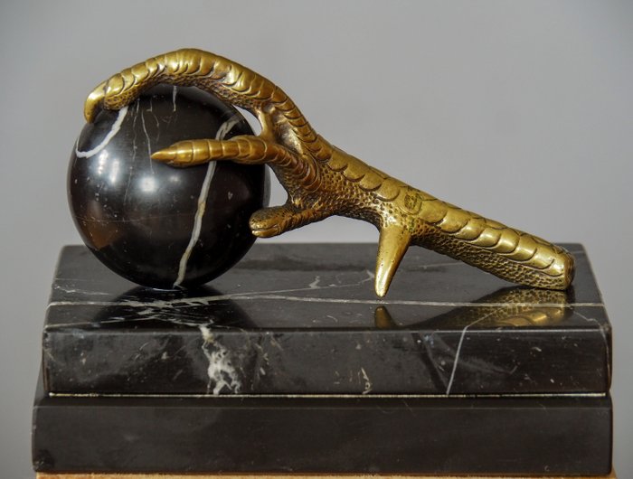 Presse-papier – bronzen vogel klauw op marmeren voet – Brons, Marmer