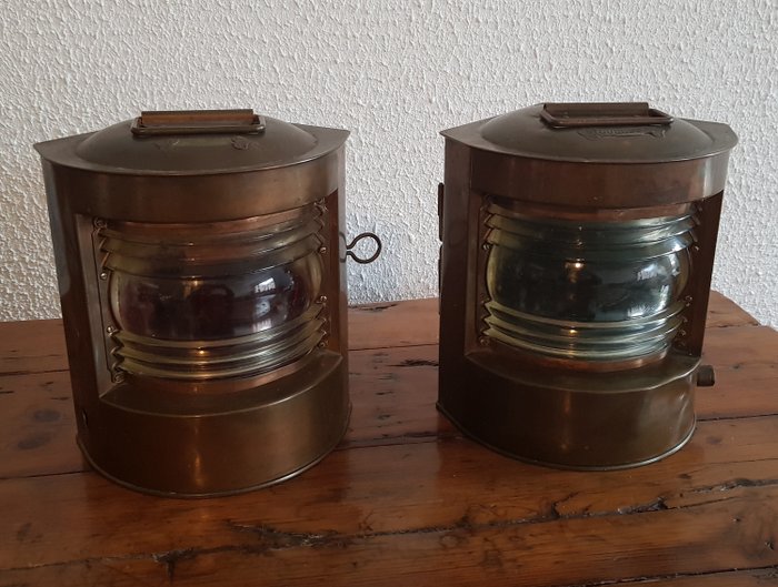 2x oude Scheepslamp / Toplicht – Koper – Eerste helft 20e eeuw