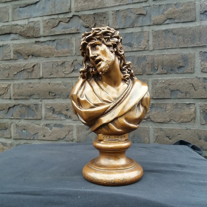 Busto de Jesus Cristo com coroa de espinhos - Liga de metal - Início do século XX