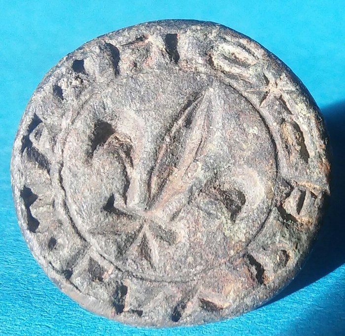 Selo antigo e autêntico, carimbo com flor de lis - Barroco - Bronze - meados do século XV