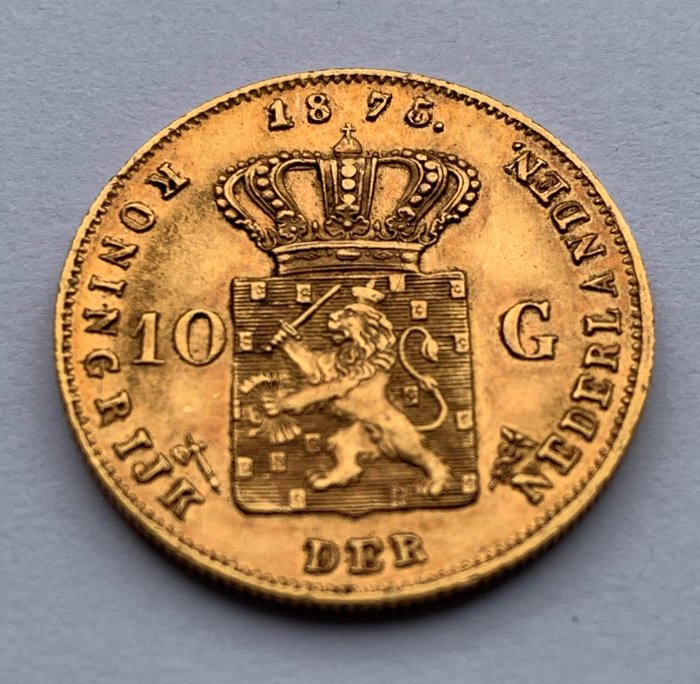 荷兰 - 10 Gulden 1875 Willem III - 金