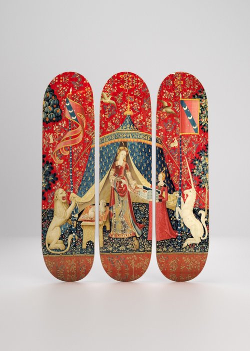 French School, 16th century (after) - The Lady and The Unicorn, Triptych Skateboards