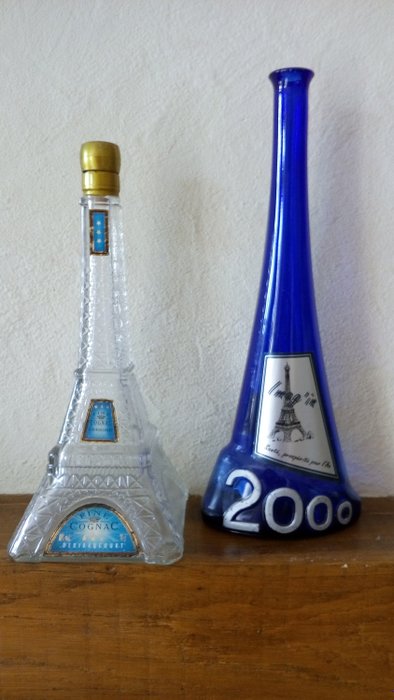Torre Eiffel - Bottiglia pubblicitaria (2) Cognac Deribaucourt + Rheinhessen Wine - Vetro