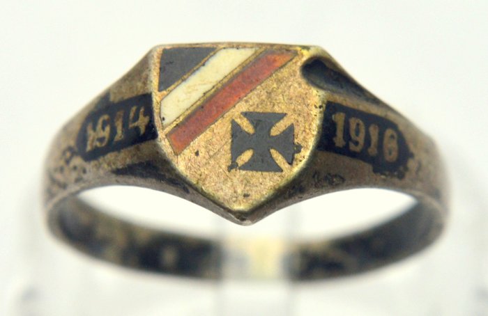 德国 - WW1普鲁士戒指1914/1916-800银色 - 环