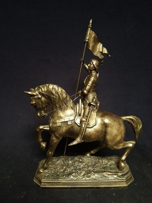 Charles Perron (1862-1934) - Sculpture, Jeanne d'Arc on horseback - Spelter - about 1900