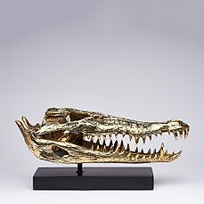 sculptuur, Saltwater Crocodile Skull fashioned in bronze, on custom stand – (Crocodylus porosus) – Bronze – 18 cm – Brons
