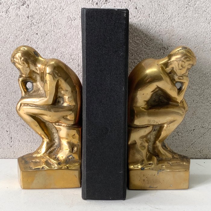 Stel Boekensteunen - 'De Denker' van Rodin - Regency - Messing