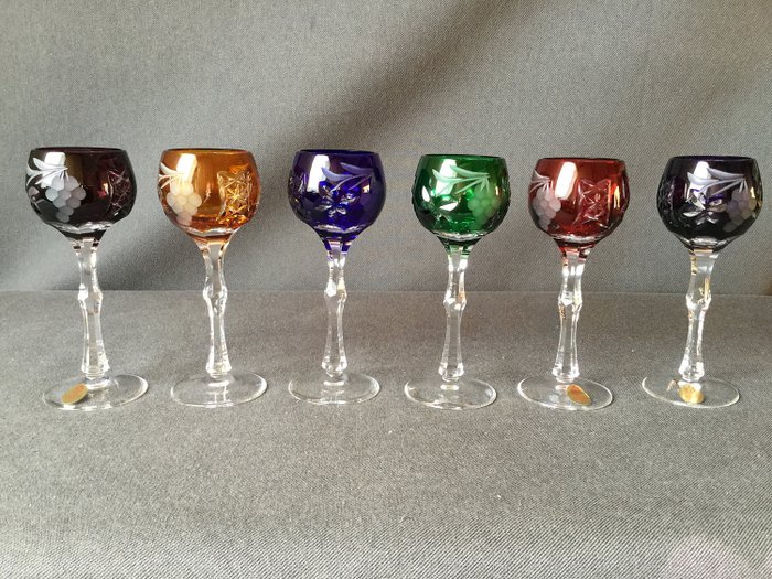 Splendidi bicchieri da liquore a cristallo sfaccettato Dresda - marcati (6) - Cristallo / cristallo al piombo