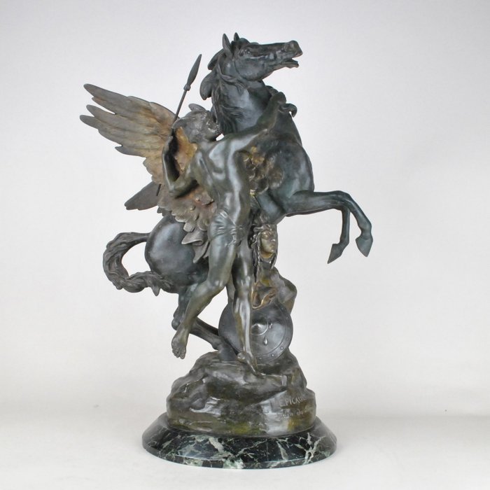 Emile Picault (1833-1915) - Skulptur, Fødselen af Pegasus - 50 cm - Marmor, Råzink - omkring 1900