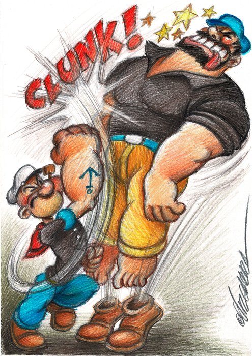 Popeye vs Brutus - Original Drawing - Joan Vizcarra - Potlood kunst.