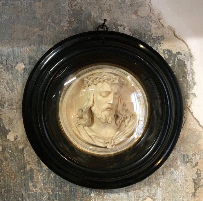 Ragoneau - Reliquary ram, Jesus Kristus. Krökt glas - Napoleon III - Glas, Trä