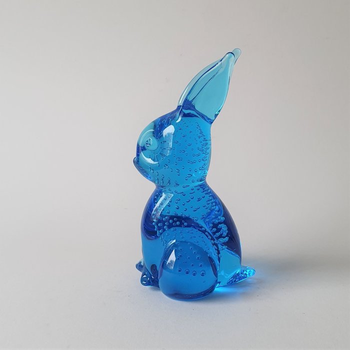 Gränna Glasbruk (Zweden) - Solid blue hers / Easter bunny - Glass