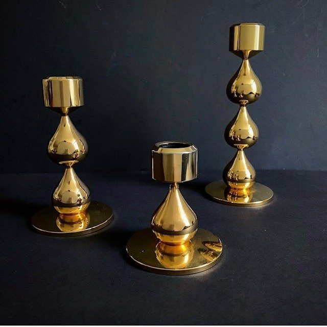 Hugo Asmussen - Asmussen Design - Drei vergoldete Kerzenhalter (3) - Teardrop