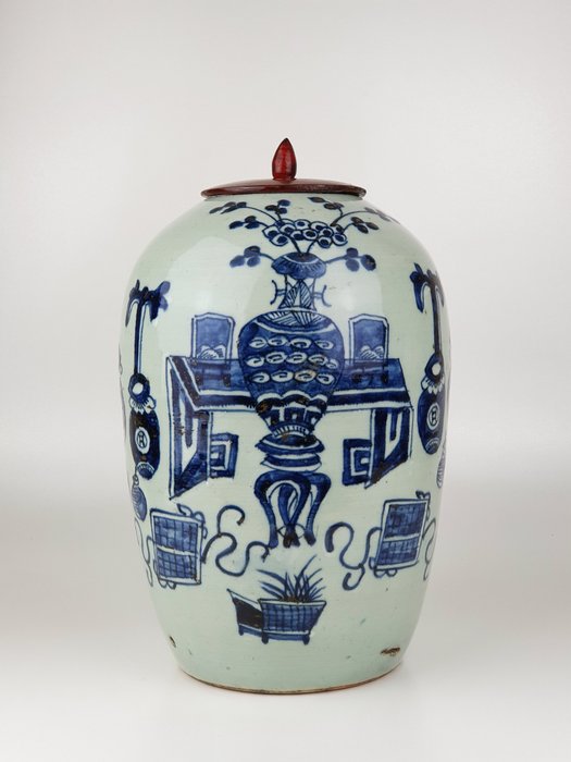 Gemberpot en deksel – Blauw en wit – Porselein – China – 19e eeuw