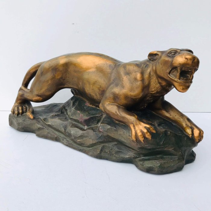 Jean Carli – Authentic Art Deco image of a panther “patinated” Ca. 1920 – Gips