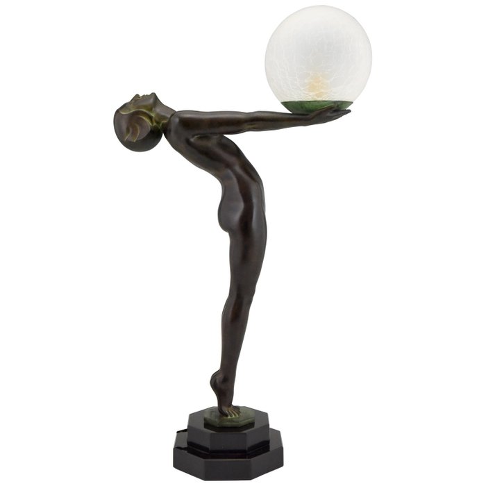 Max Le Verrier - Art Deco lamp standing nude 64 cm