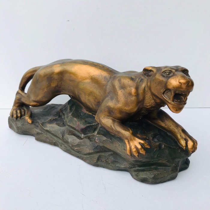 Jean Carli - Authentisches Art-Deco-Bild eines Panthers "patiniert" Ca. 1920 - Gips