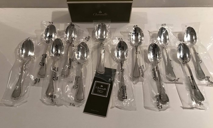 Christofle - Cucchiaio - Set di 12 nuovi cucchiai da minestra, modello Ribbon, in confezione blister - Placcato argento