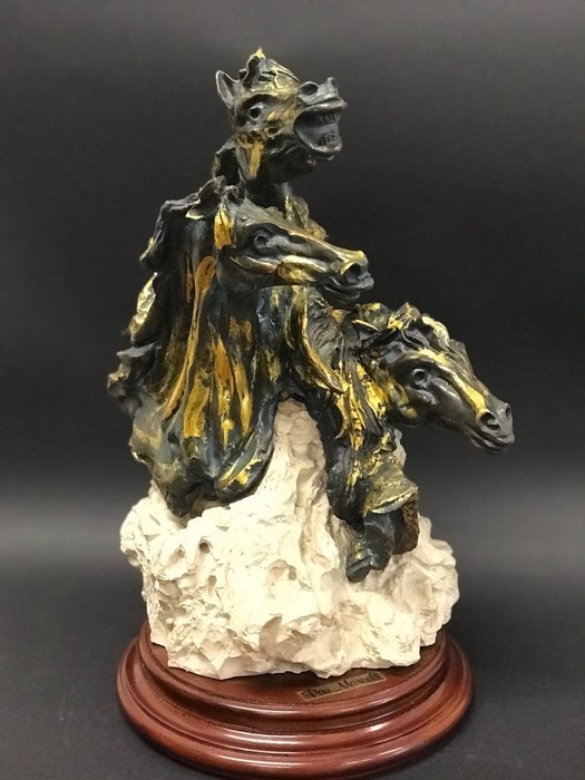 Pau Marcell - Skulptur, Tre heste - Bronze (forgyldt og sølvbelagt/patineret/koldtmalet), Træ