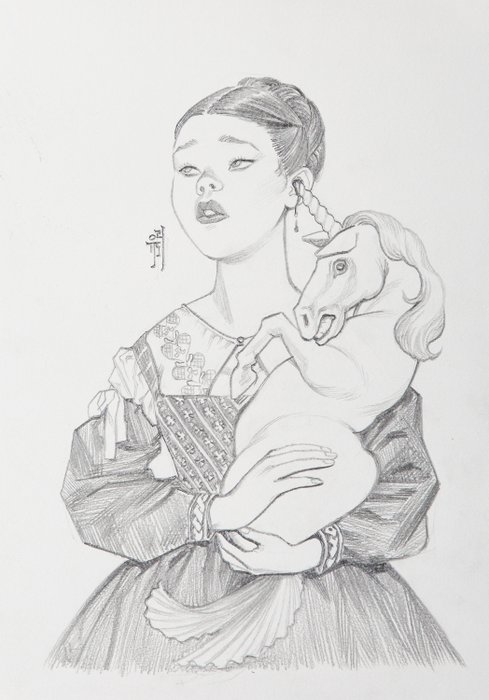 Yudori - Illustrazione Originale - "There are no unicorns in Korea" - matita - A4 - Loose page (2019)