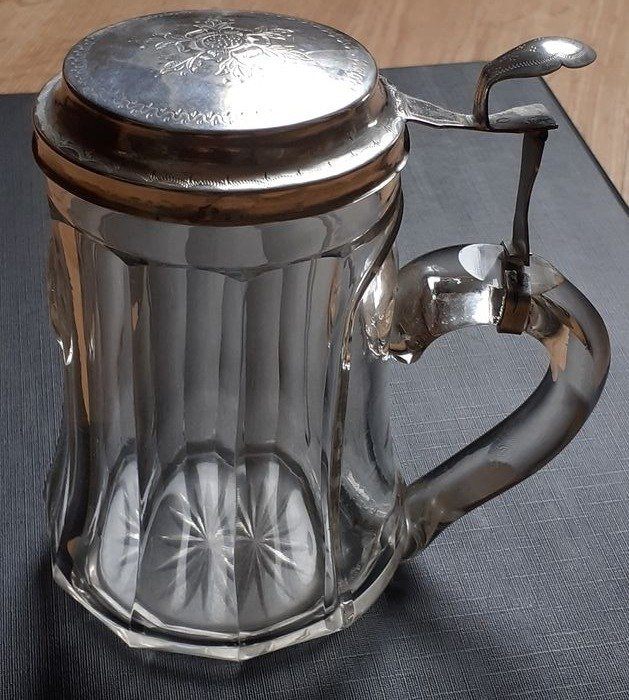 大啤酒杯, 带有银盖的古董啤酒杯 (1) - 银 - 荷兰 - 19世纪下半叶