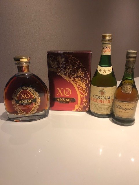 Ansac, Joseph Guy, Bisquit - XO & 3 Star cognac - b. 1980er Jahre, 1990er Jahre, 2000 bis heute - 70 cl, 35cl - 3 flaschen