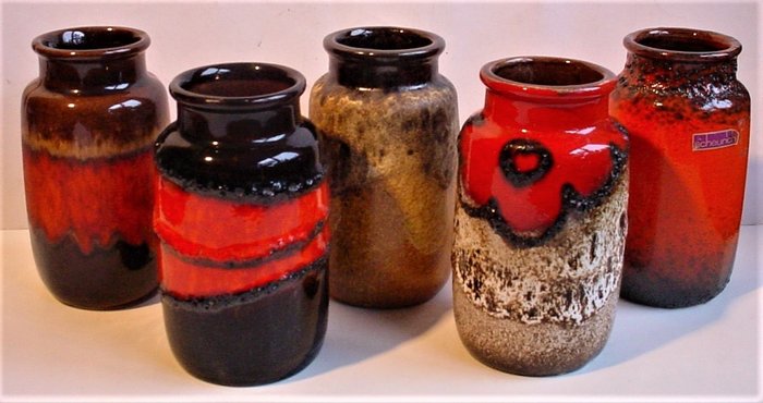 Scheurich - 五个老式W.Germany花瓶 - 陶瓷