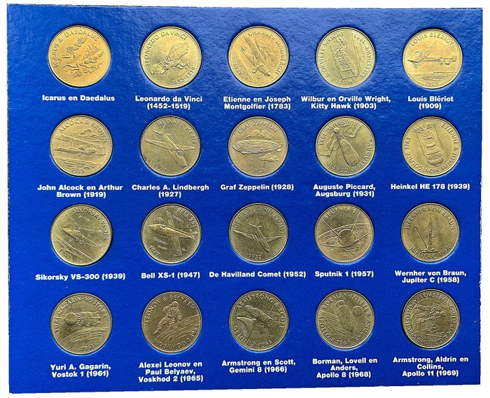 Dos colecciones completas de monedas de Shell de actividades espaciales - Latón